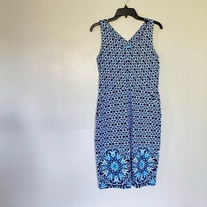 Blue and white floral print sleeveless V-neck dress by J. McLaughlin
